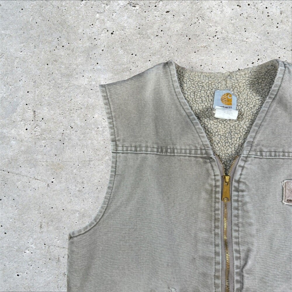 Vintage Carhartt V13 DES Sherpa Lined Canvas Vest Mens Medium Distressed Faded - Picture 4 of 10